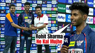 Mayank Yadav said big thing on Rohit Sharma after receiving POTM award on his debut  PBKS vs LSG [upl. by Dennard]