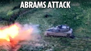 Rare footage shows Ukrainian Abrams tank blasting Russian forces with devastating shell fire [upl. by Ilyse]