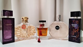 LALIQUE PERFUME COLLECTION  REVIEW  Satine Amethyst Soleil amp more [upl. by Ecinad]