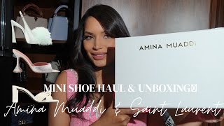 UNBOXING 📦 amp TRY ON SHOE HAUL Amina Muaddi amp Saint Laurent [upl. by Laurice]