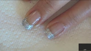 Glitter French Manicure Tutorial Platinum French Tips [upl. by Lyj]