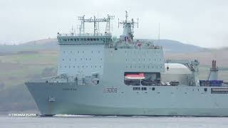 RFA Mounts Bay departs Faslane Scotland [upl. by Etz]