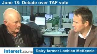 Debate over TAF voteDairy farmer Lachlan McKenzie with Bernard Hickey [upl. by Atneciv]