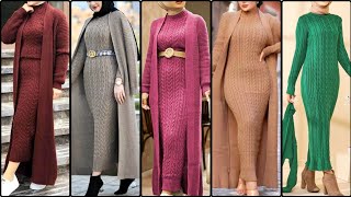 ISTANBUL STYLESHand Knitted Tea Length Two Piece Sweater Dress [upl. by Terri]