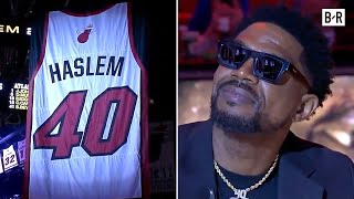 Udonis Haslem Shouts Out Dwyane Wade at Heat Jersey Retirement You showed me how to dream [upl. by Terzas]