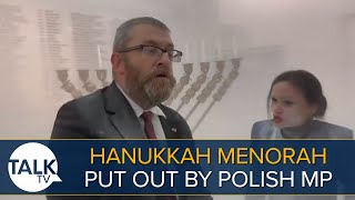 Hanukkah Menorah Put Out With Fire Extinguisher By Polish MP Grzegorz Braun [upl. by Airekahs430]