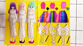 PAPER DIY HOW TO MAKE PAPER DOLL BOOK RAINBOW FAIRY PRINCESS DRESS EDITION [upl. by Nnek]