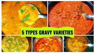 5 Types Of Indian Gravy Recipes In Tamil  Sidedish Varieties For Rice Idly amp Chapathi  Gravies [upl. by Thorstein]