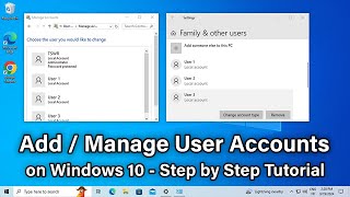 How to Add  Manage User Accounts on Windows 10  Step by Step Tutorial [upl. by Nysilla]