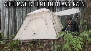 HEAVY RAIN CAMPING USING AUTOMATIC TENT  SOLO CAMPING IN VERY HEAVY RAIN WITH COZY TENT [upl. by Jobe]