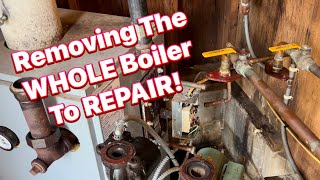 TOTALLY Removing Boiler To Replace Hot Water Coil NO ROOM TO WORK [upl. by Sivrad]