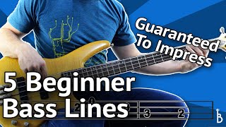 5 Beginner Bass Lines  Guaranteed To Impress With Tabs On Screen [upl. by Ignatia]