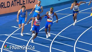 Noah Lyles anchors USA to mens 4x100m victory at World Athletics Relays  NBC Sports [upl. by Tiduj]