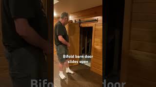 Bifold Barn Door Slides Open carpenter carpentry woodworking youtube youtubeshorts tips [upl. by Kreg]