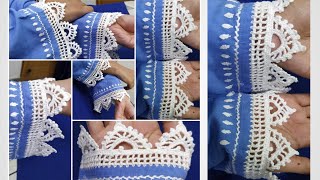 Beautiful Crochet Sleeves Dupatta Lace  New Qureshia Design  Crosia Pattern [upl. by Sitra]