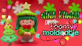 Cómo hacer una niña kawaii disfrazada de PINITO NAVIDEÑO de FOAMY MOLDEABLE navidad christmas [upl. by Quenna472]