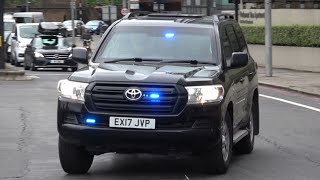 Metropolitan Police CTSFO Armoured Toyota Land cruisers responding amp special escort group BMW 545e [upl. by Cattan]