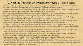 Bernard Stiegler quotGoverning towards the Neganthropocenequot Summary [upl. by Cram40]