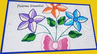 bordar flores  flowers embroidery stich  bordado de servilletas [upl. by Duax389]