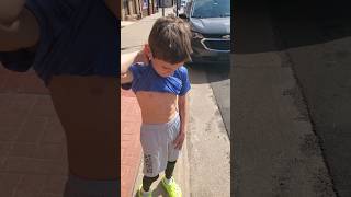 10YearOld Flexes His SixPack on Street Corner 6pack abs fitness fit kids [upl. by Imoin428]