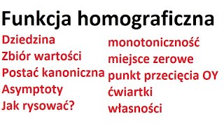 funkcja homograficzna  dziedzina zbiór wartości asymptoty monotoniczność miejsca zerowe [upl. by Einneg670]