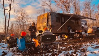 Deer Camp 2023 RV hunting Cozy Wood Stove in Travel Trailer [upl. by Esojnauj]