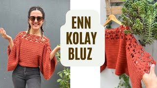 İKİ DİKDÖRTGEN PARÇA ÖR BİRLEŞTİR 😍 HİÇ BİR YERDE BULAMAYACAĞINIZ ÇİÇEKLİ KOLAY BLUZ YAPIYORUZ 🧶 [upl. by Ayekahs321]