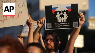 Protesters rally outside Bulgaria parliament to denounce ban on LGBTQ propaganda in schools [upl. by Haughay]