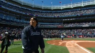 Matsui returns for ceremonial first pitch [upl. by Ronnoc331]