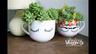 Tazas con Suculentas  DIY  Frida Kahlo ♥ [upl. by Raasch114]