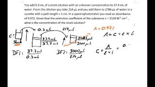 Finding the concentration of stock solution after dilution using a spectrophotometer [upl. by Weinrich]