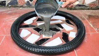 Amazing DIY Garden Coffee Table From Cement And Tires  Beautiful and Easy [upl. by Wachtel]