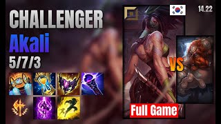 CHALLENGER Top Akali vs Gragas lol KR solo rank Full Game 1422 [upl. by Ellehcit]