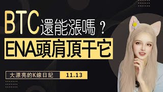 BTC暴漲後面臨回調？ENA將出現頭肩頂？ cpi 牛市 ena 丨1113丨大漂亮的K線日記 丨 [upl. by Rawdan]