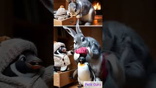 A cute rabbit is rescuing the little poor penguin pethealth rabbit bunny cold penguin pets [upl. by Beard445]