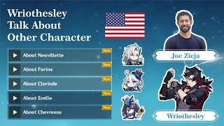 Wriothesley Talks About Other Characters in English by Joe Zieja [upl. by Nirek]