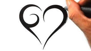 How to Draw a Simple Tribal Heart  Tattoo Design 1 [upl. by Nich]