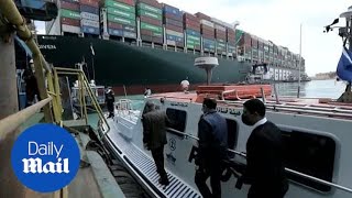 Suez Canal Upclose look at the massive Ever Given cargo ship [upl. by Attenov792]