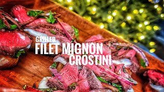 Easy grilled filet Mignon Crostini perfect for a chic appetizer of next level snack for the game [upl. by Jacquenette775]