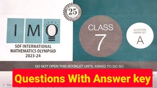 Class 7 IMO 2023  24 Level 1 Set A Question Paper  SOF Mathematics Olympiad 2023  24 [upl. by Elletnahs]