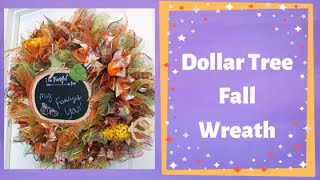 How to make a fall deco mesh wreath with all dollar tree items [upl. by Aicekal]