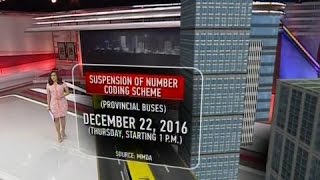 Number coding scheme para sa provincial buses sa Metro Manila suspendido sa Dec 22 [upl. by Smiley]