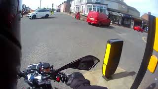 RED VAN PULLS ACROSS IN FRONT OF BIKE IN SACRISTON [upl. by Jacinthe]