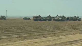 Lines of Israel tanks seen near Reim [upl. by Dlaniger]