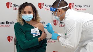 Stony Brook University Hospitals First COVID Vaccination [upl. by Greggs]