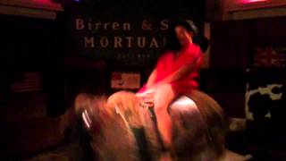 Wild girl with mini dress rides a mechanical bull [upl. by Knute417]