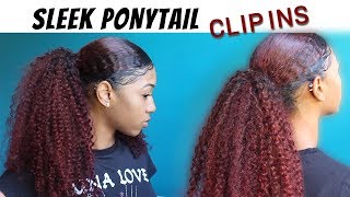 Sleek Low Curly Ponytail on Natural Hair using CLIP INS [upl. by Lyssa318]