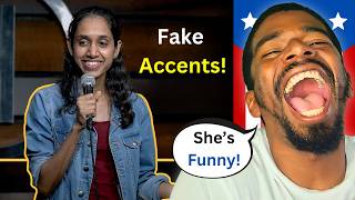 Best Indian Standup Comedy Fake Accents by Niv Prakasam  American Reacts [upl. by Newton]