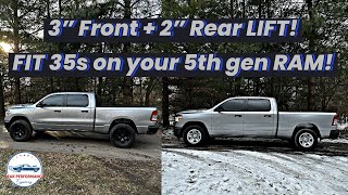 HOW TO INSTALL 3” Front  2” Rear leveling kit  control arms with 35” tires 5th gen Ram 20192024 [upl. by Cheyney]