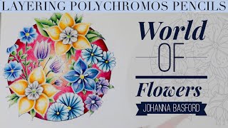 How to layer Polychromos pencils World of Flowers johannabasford Colour along [upl. by Dorette]